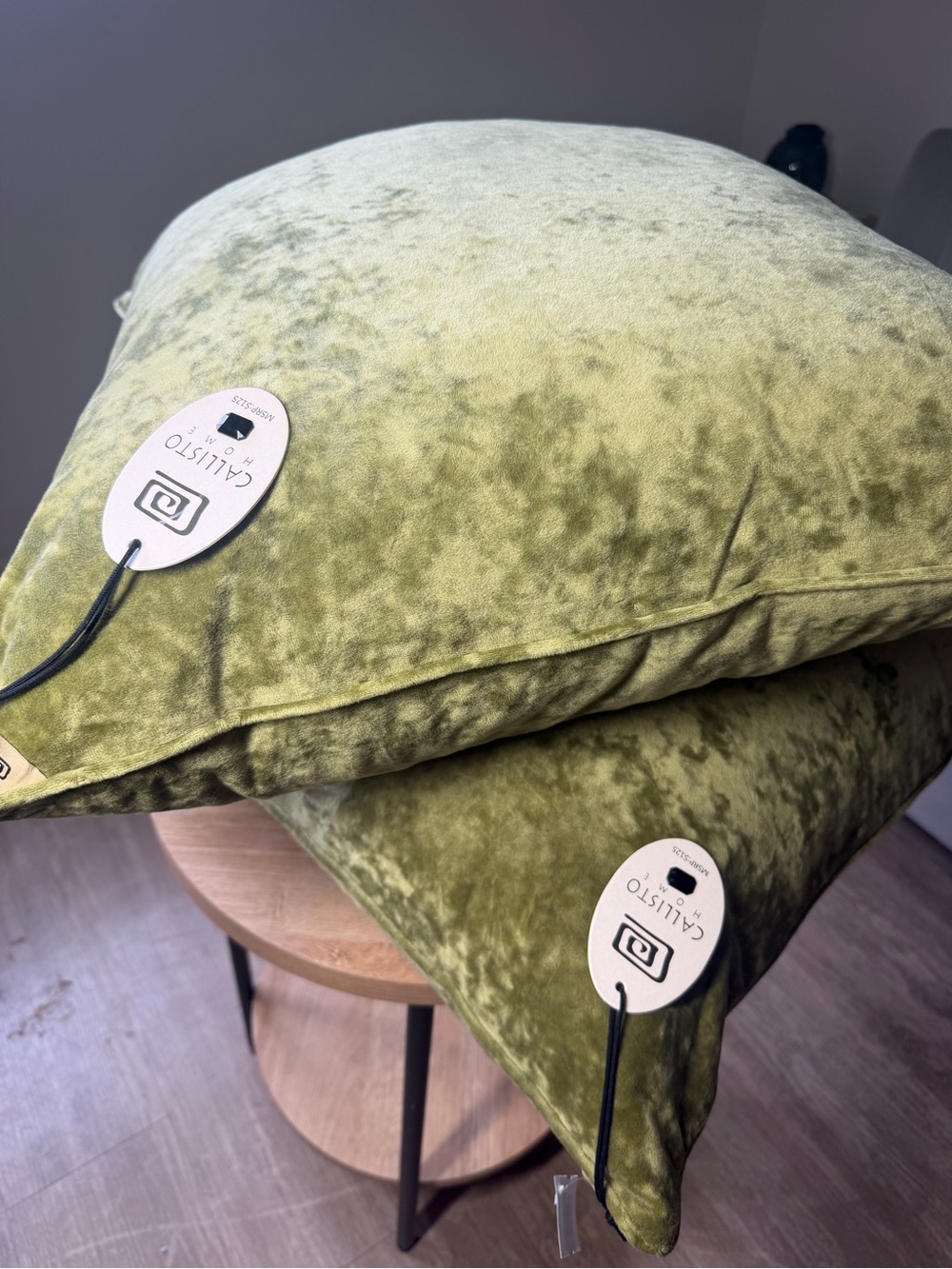 NWT Callisto Home Set of 2 Green Velvet 24x24 Feather Throw Pillows